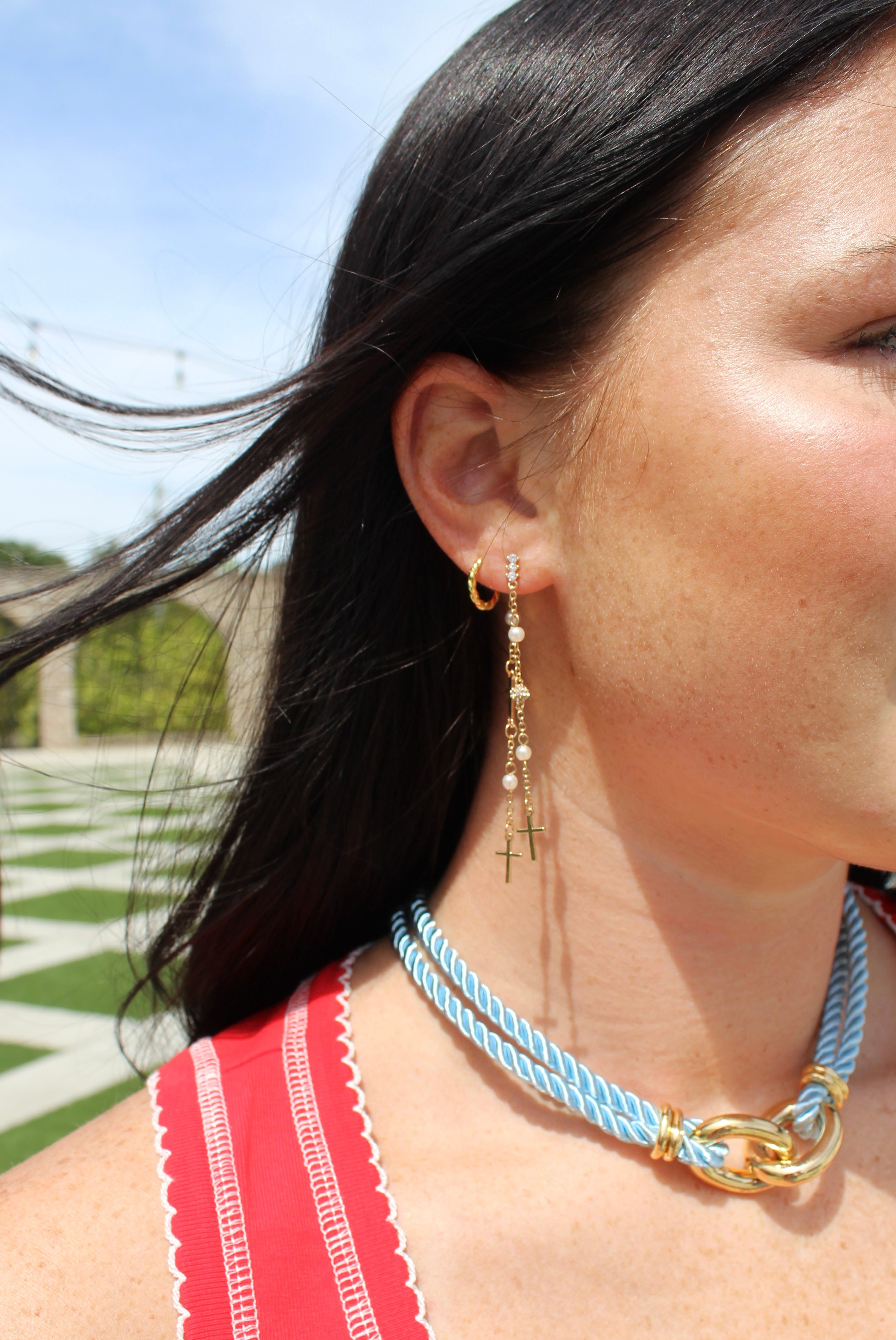 Double Drop Cross Earrings