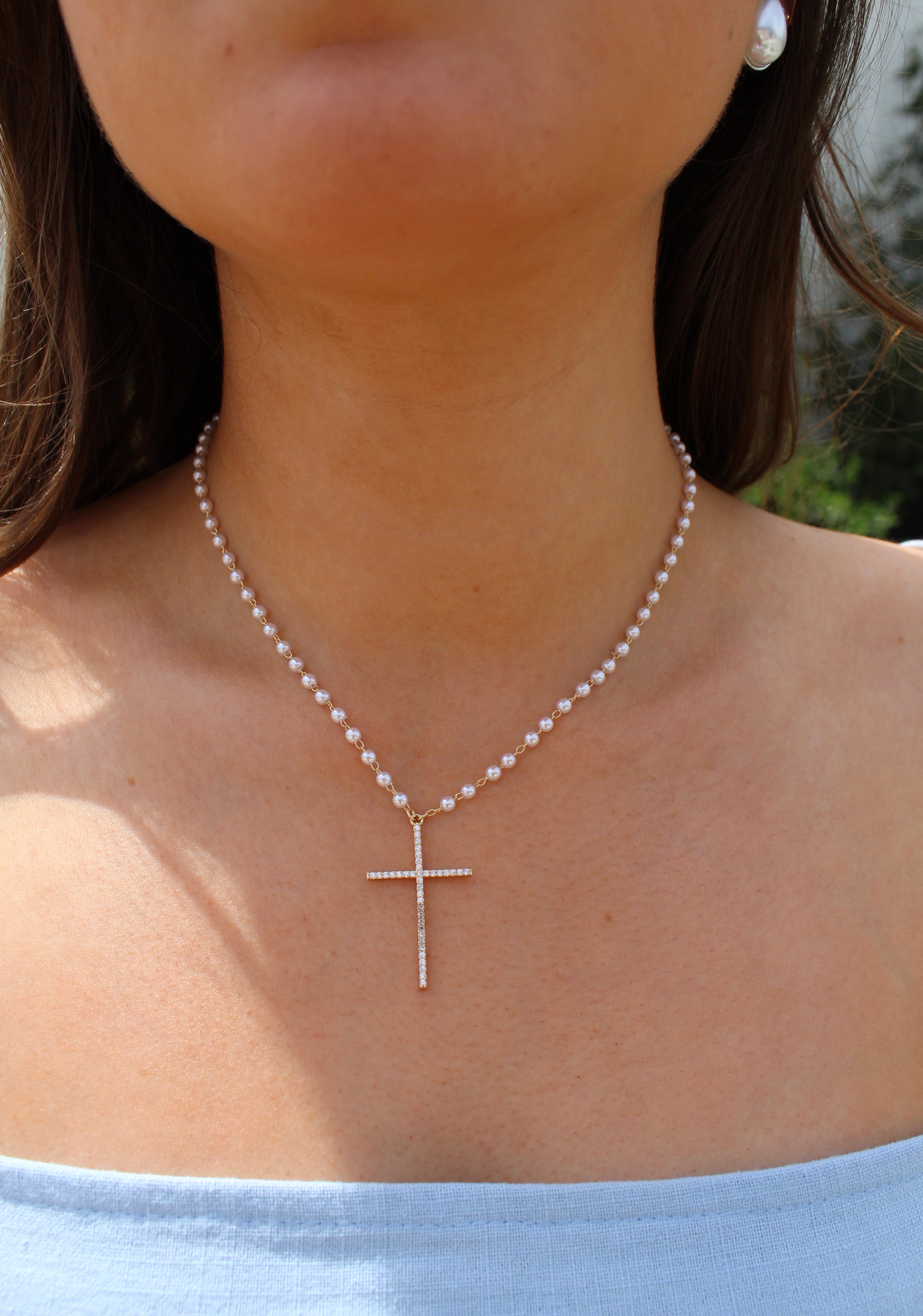 Ivory Pearl Cross Necklace